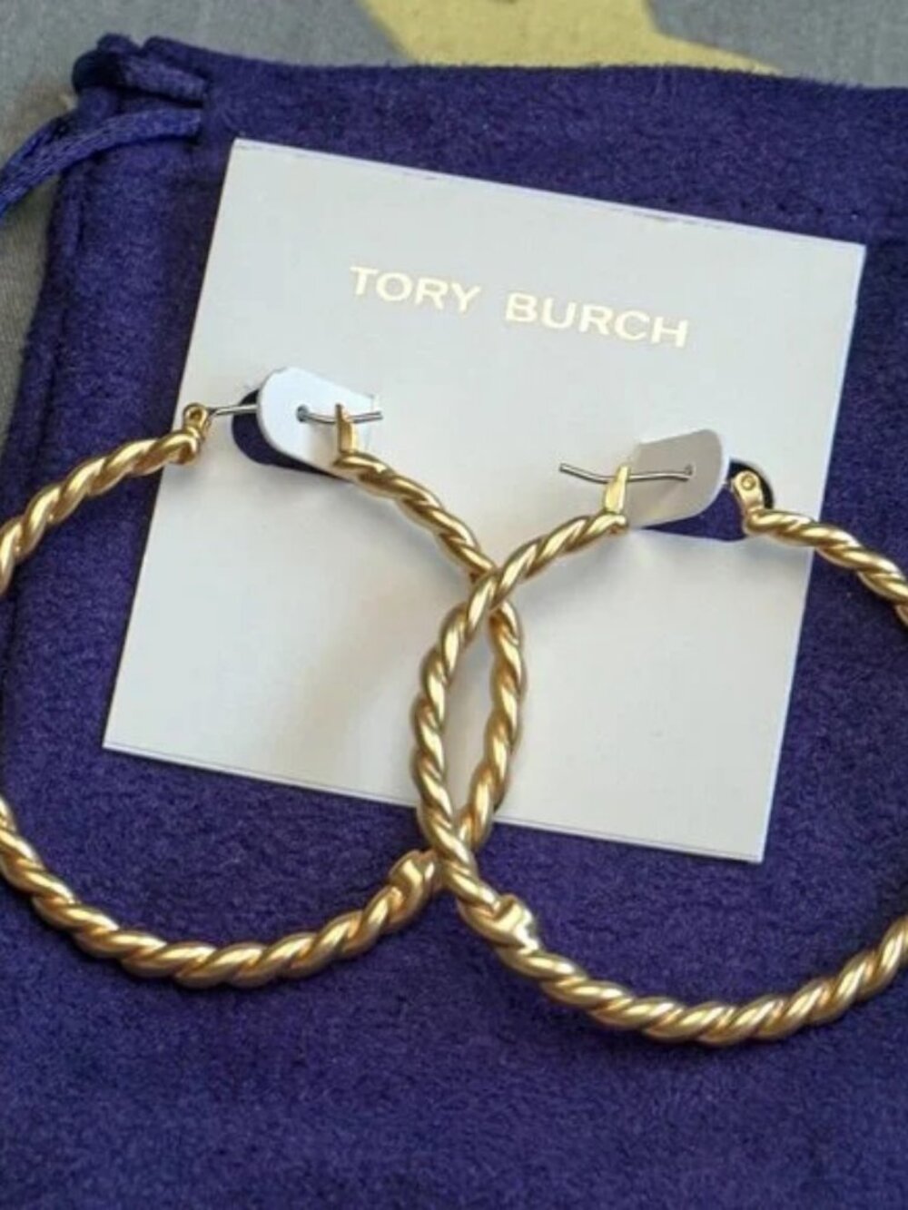 Tory Burch Torsade Rope Hoop Vintage Cutout Statement Hoop Earrings